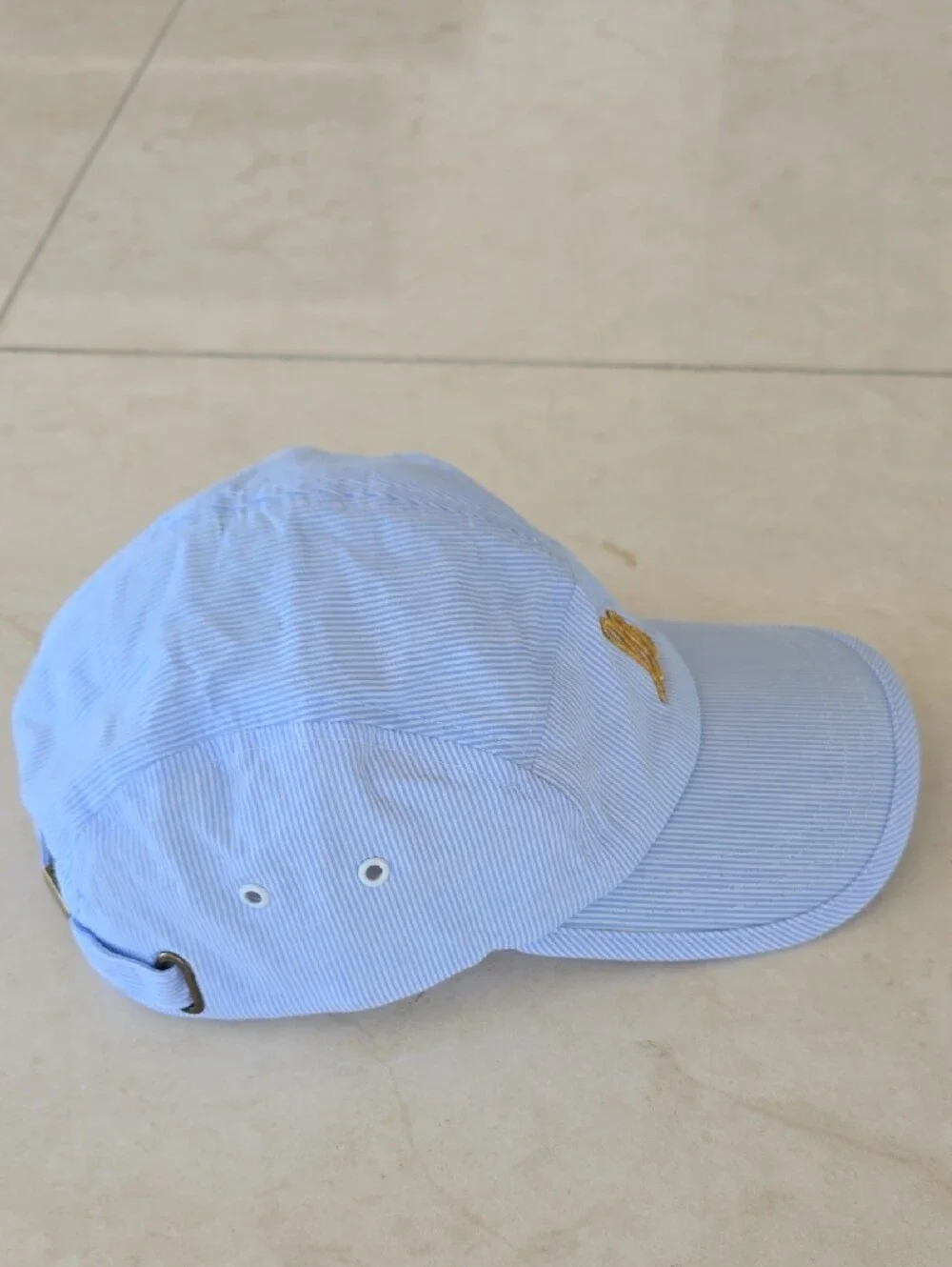 Long Beach Embroidered Logo Adjustable Baseball Cap - Blue & White Stripes